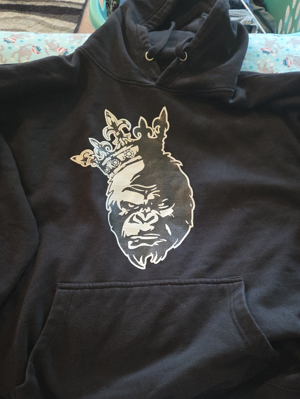 Black Pullover Hoodie with Crown Gorilla Graphic